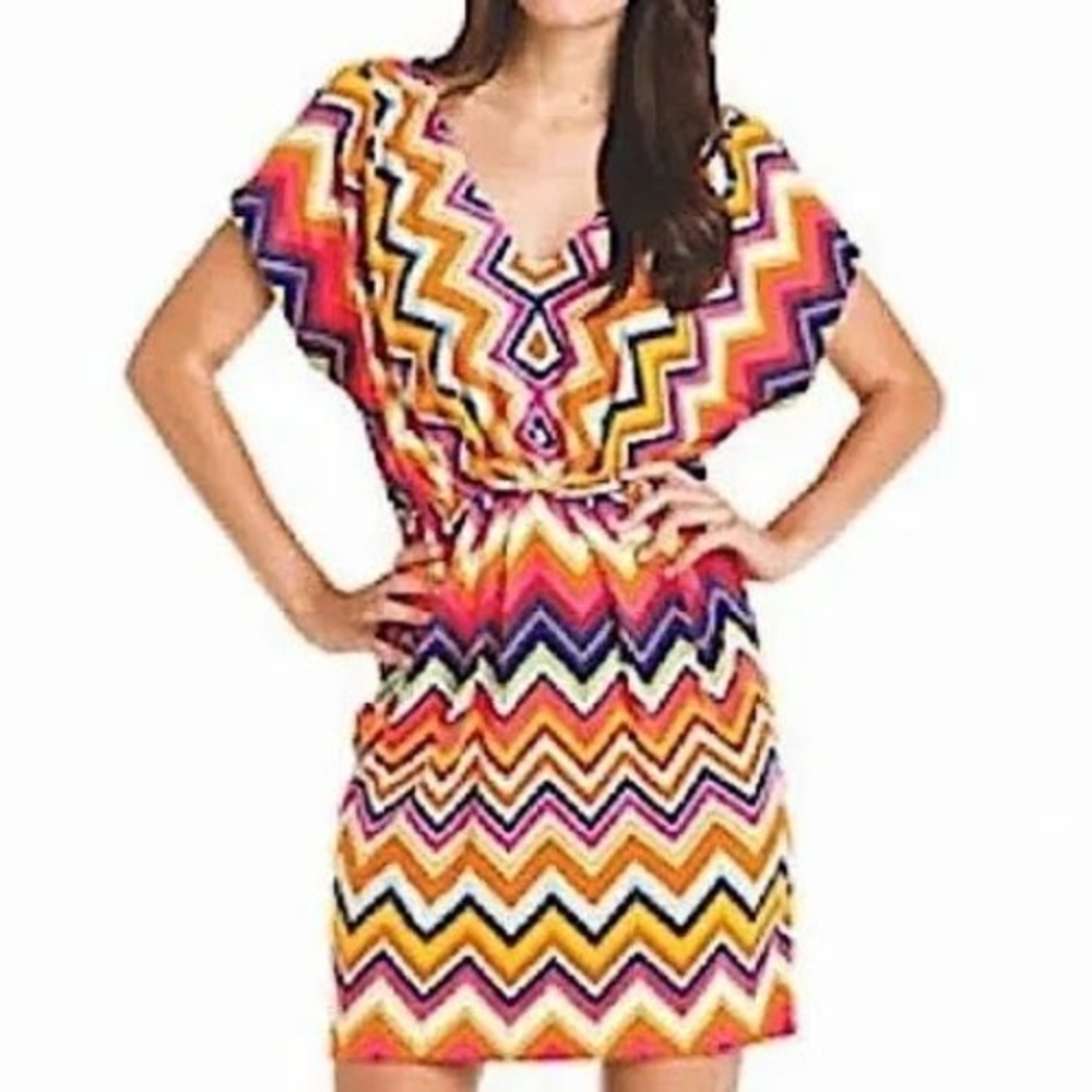 Trina Turk‎ Chevron Zigzag V-Neck Sheath Dress Multi-Color Size 14 TD141508